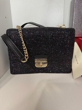 kate spade Black Glitter purse with Gold Chain Strap